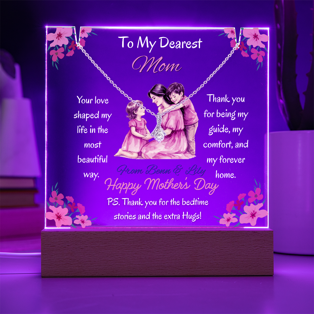 Personalized To My Dearest Mom Alluring Beauty Necklace Acrylic Plaque Mother's Day Gift