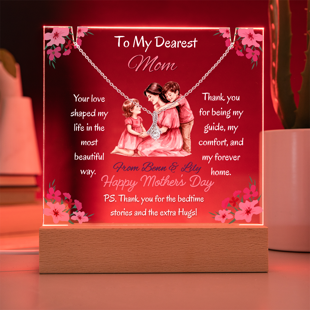 Personalized To My Dearest Mom Alluring Beauty Necklace Acrylic Plaque Mother's Day Gift