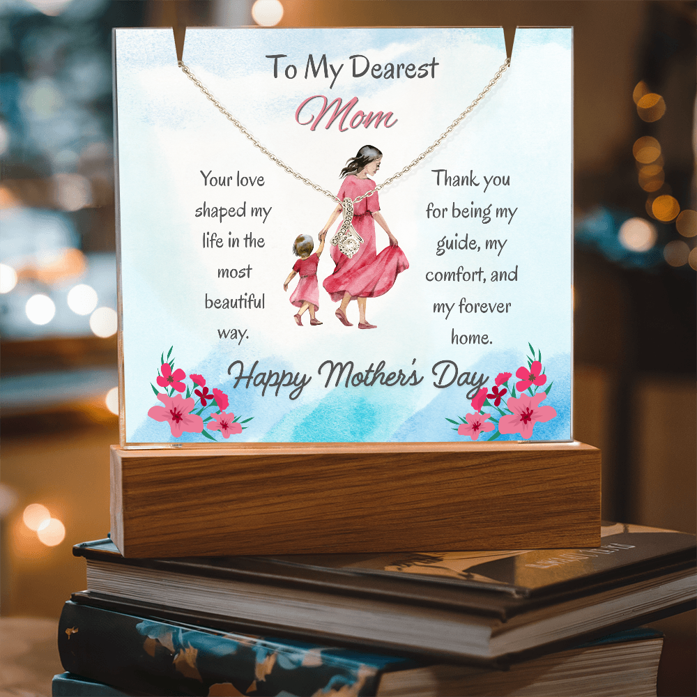 To My Dearest Mom Alluring Beauty Necklace Acrylic Plaque Mother's Day Gift