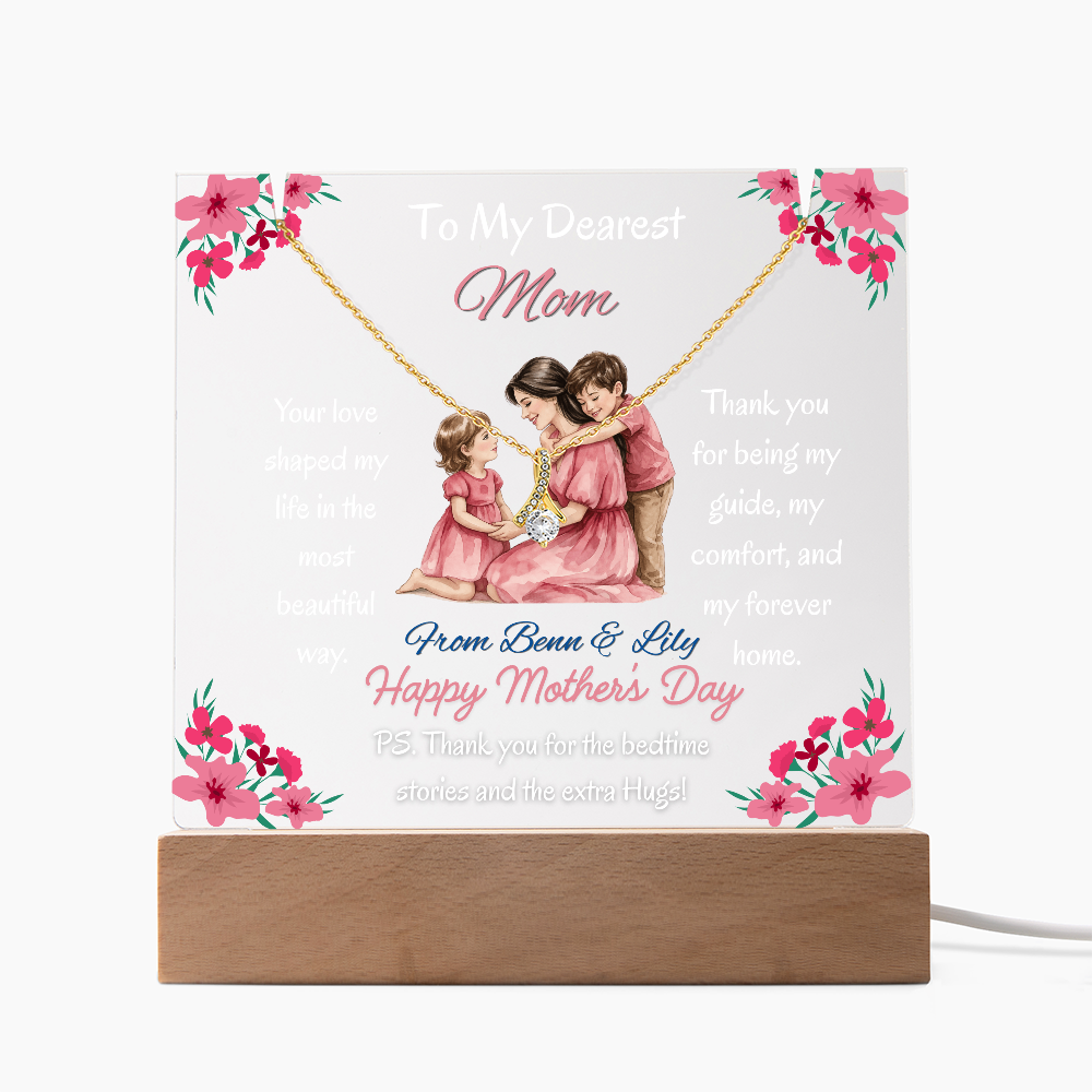 Personalized To My Dearest Mom Alluring Beauty Necklace Acrylic Plaque Mother's Day Gift