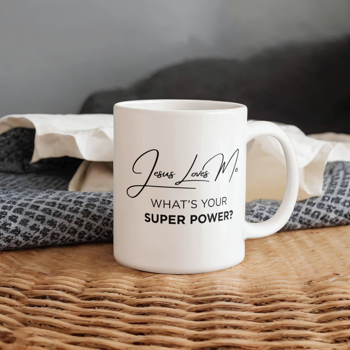 Jesus Loves Me Mug – What’s Your Super Power Christian Coffee Cup