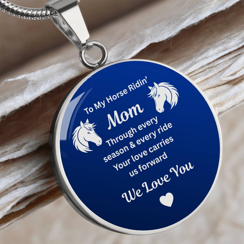 To My Horse Ridin' Mom Heart  Necklace – Engraved Mother’s Day Gift for Horse Lovers Mom