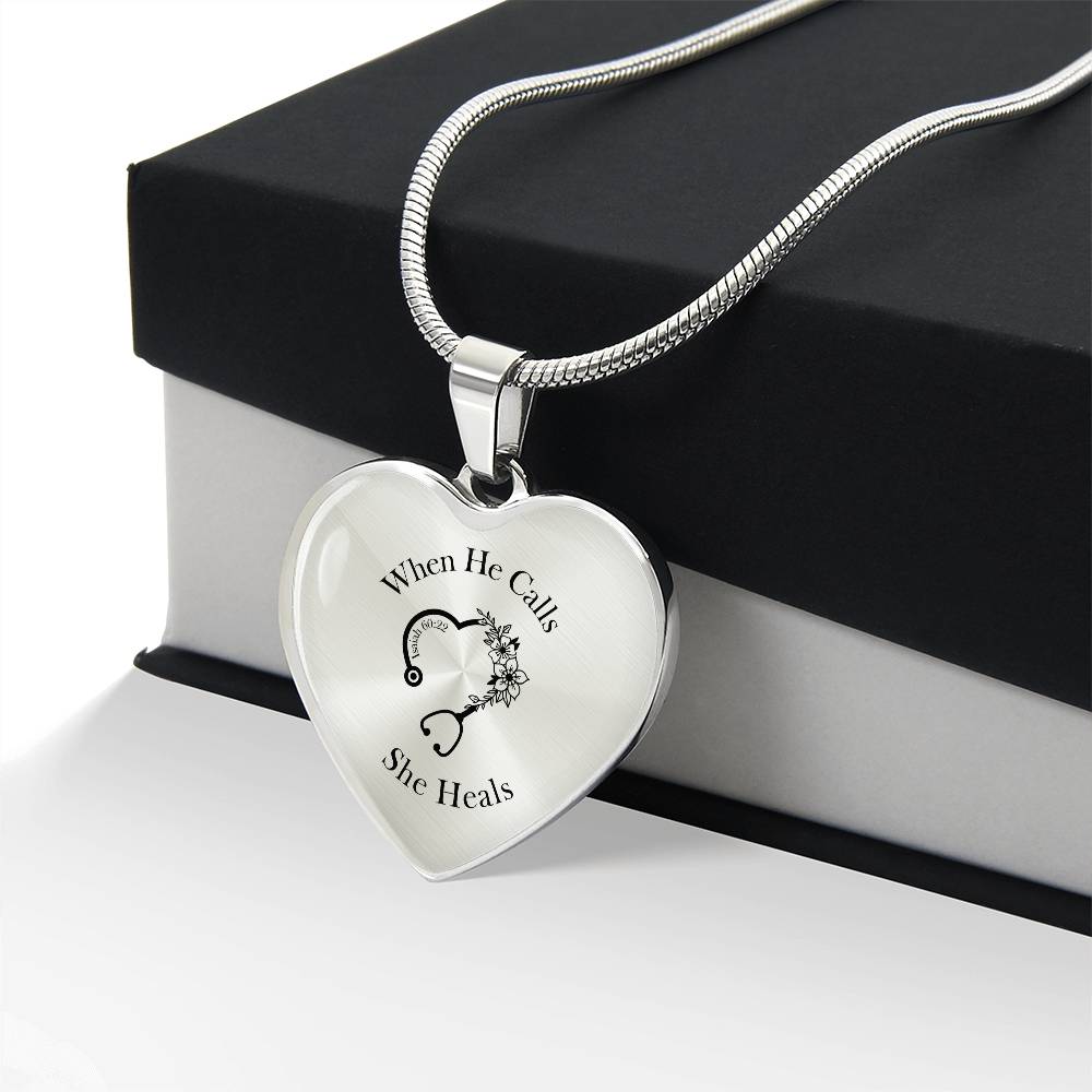 When He Calls She Heals Heart Pendant Necklace – Doctor Jewelry Gift for Her
