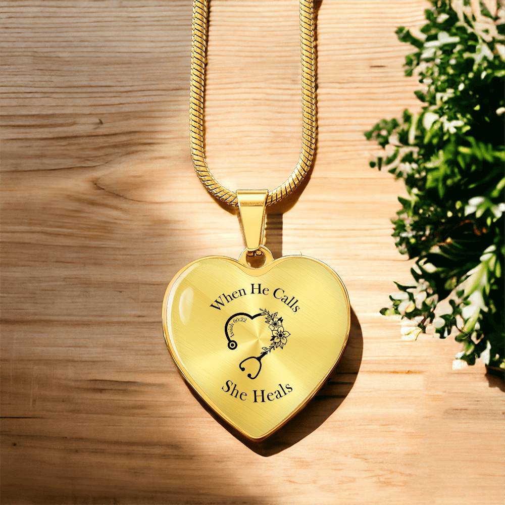 When He Calls She Heals Heart Pendant Necklace – Doctor Jewelry Gift for Her