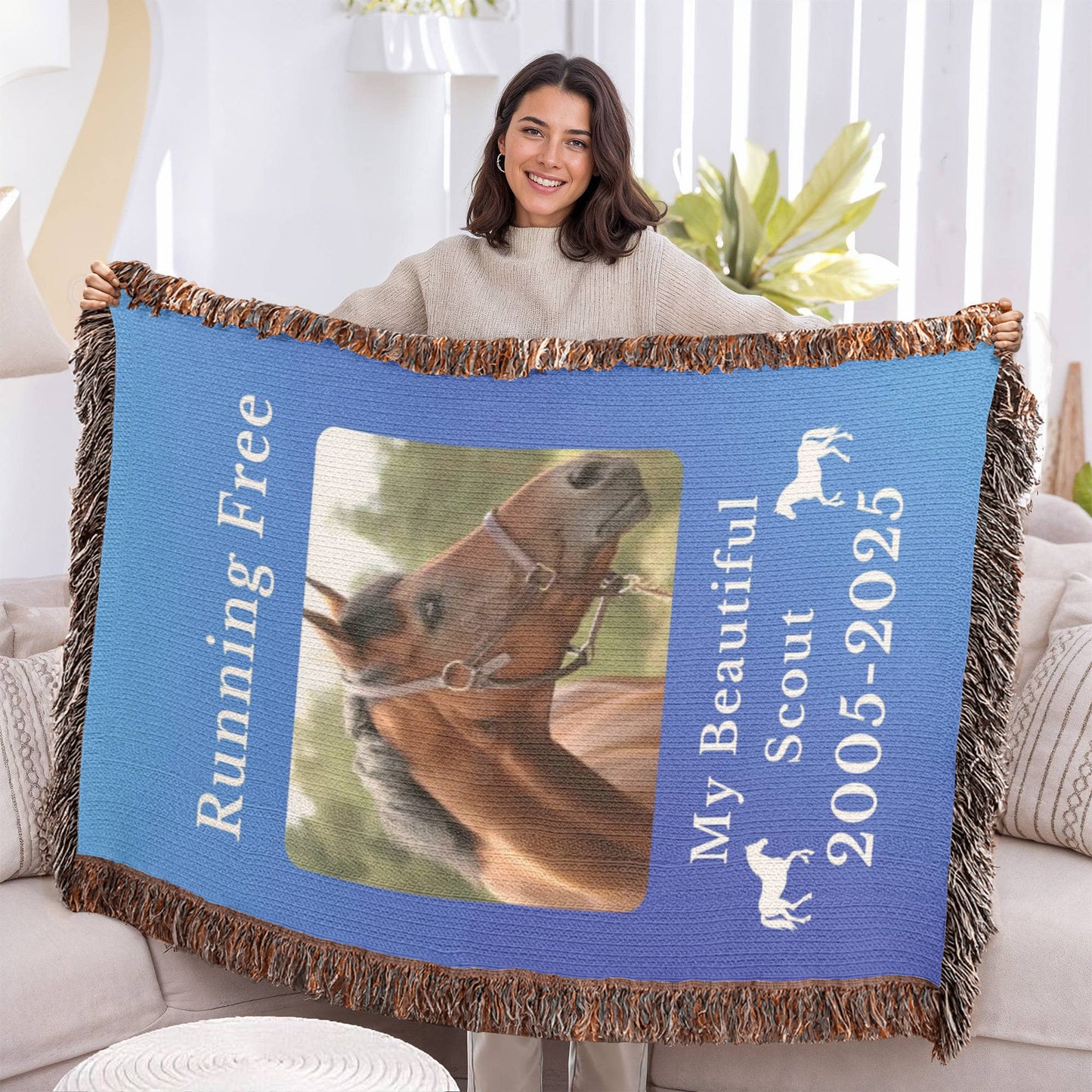 Personalized Horse Photo Woven Blanket with Name & Est Date