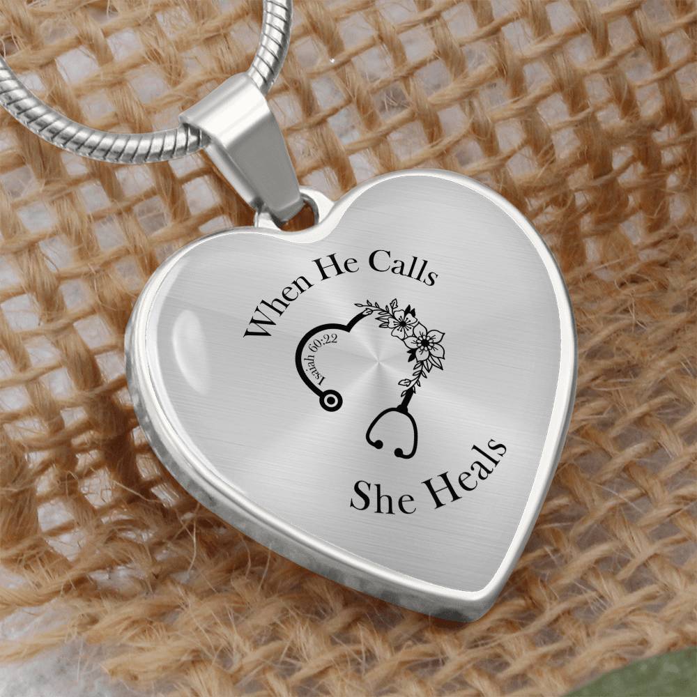 When He Calls She Heals Heart Pendant Necklace – Doctor Jewelry Gift for Her