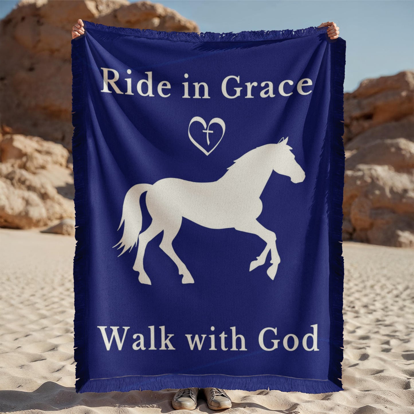 Ride in Grace, Walk with God Woven Blanket – Christian Horse Lover Faith Throw
