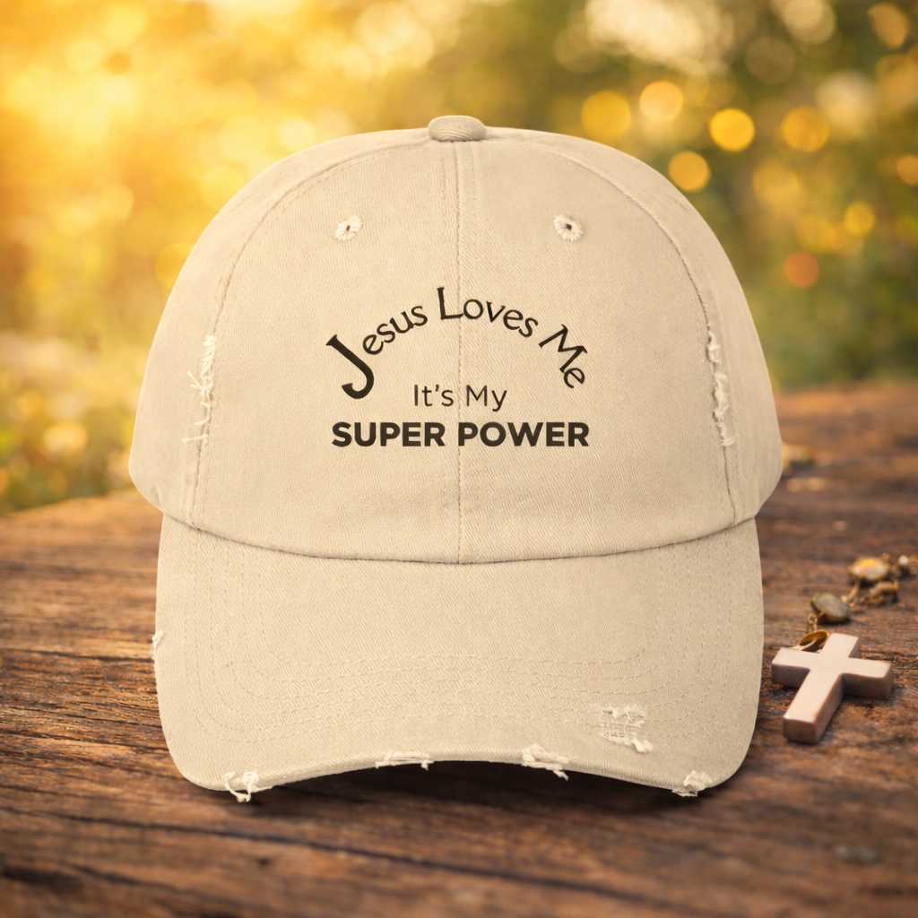Jesus Loves Me Is My Super Power Distressed Christian Baseball Cap