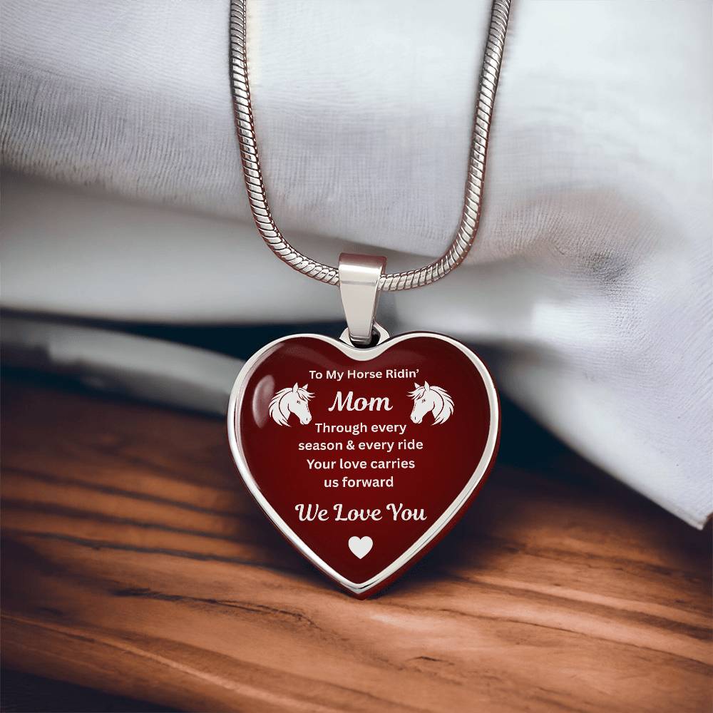To My Horse Riding Mom Heart Necklace – Engraved Gift for Horse Lover Mom Mother’s Day