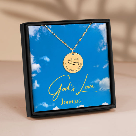 “God’s Love” Necklace – John 3:16 Christian Pendant, Bible Verse Jewelry Gift for Women, Faith inspired Religious Keepsake