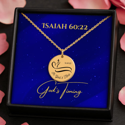 Gold-Plated Coin Christian Pendant, Isaiah 60 22 "In God's Time"Inspirational Bible Verse Jewelry for Women, Faith Gift, Religious Keepsake