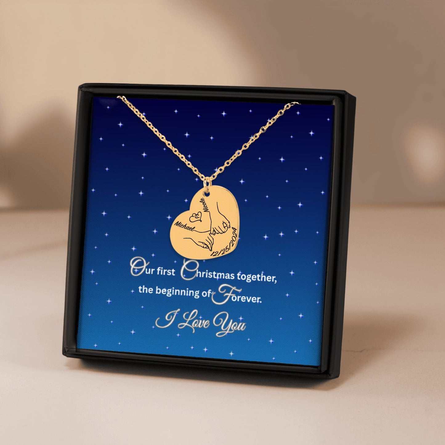Couple’s First Christmas Necklace – Heart Pendant Gift for Her/Him