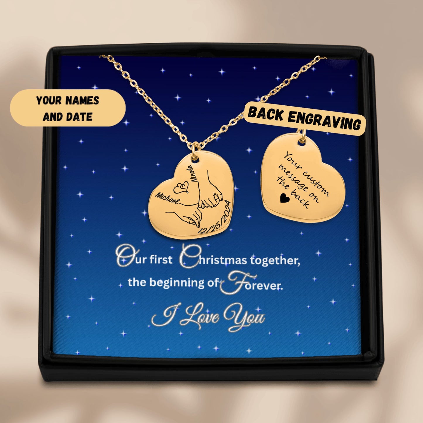 Couple’s First Christmas Necklace – Heart Pendant Gift for Her/Him