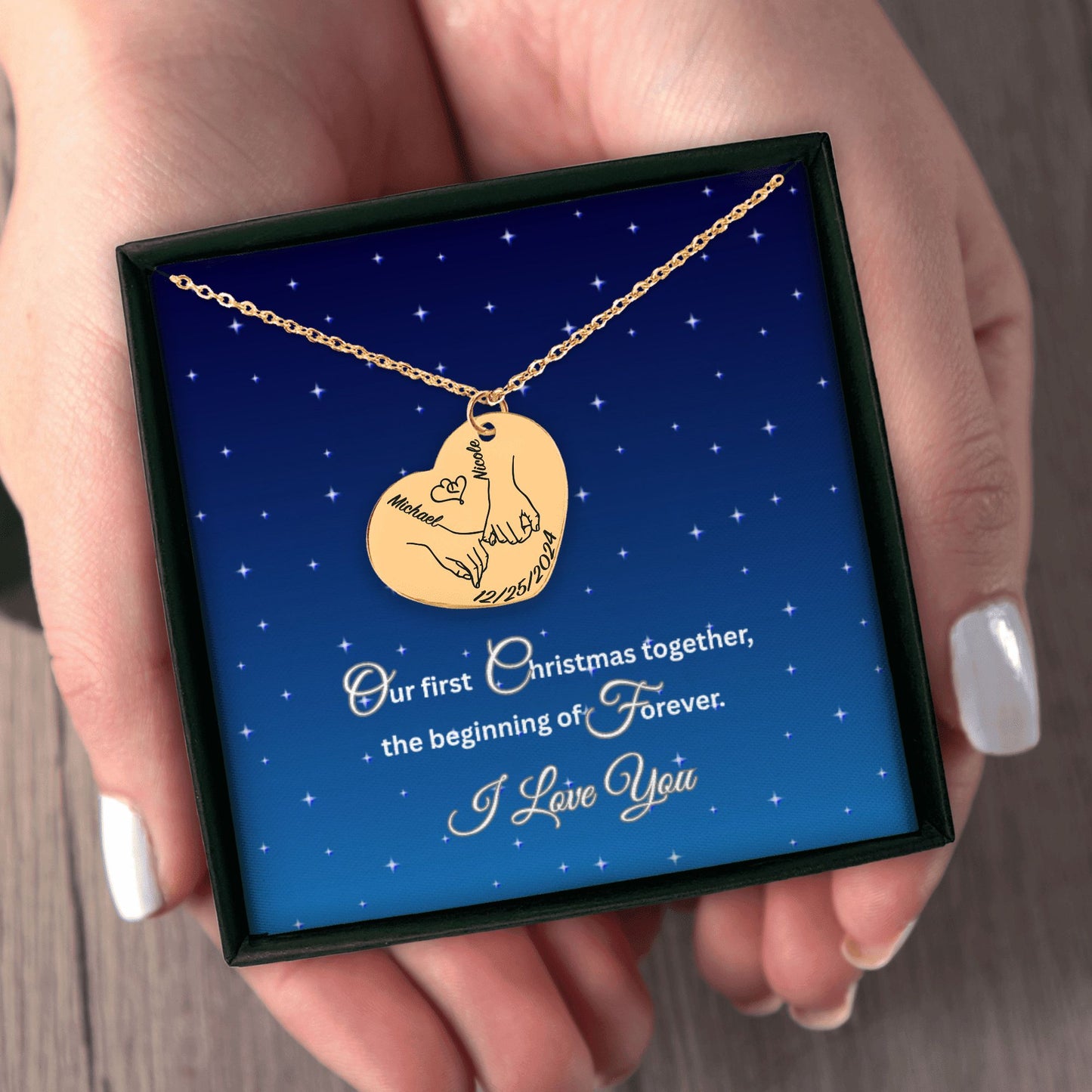 Couple’s First Christmas Necklace – Heart Pendant Gift for Her/Him
