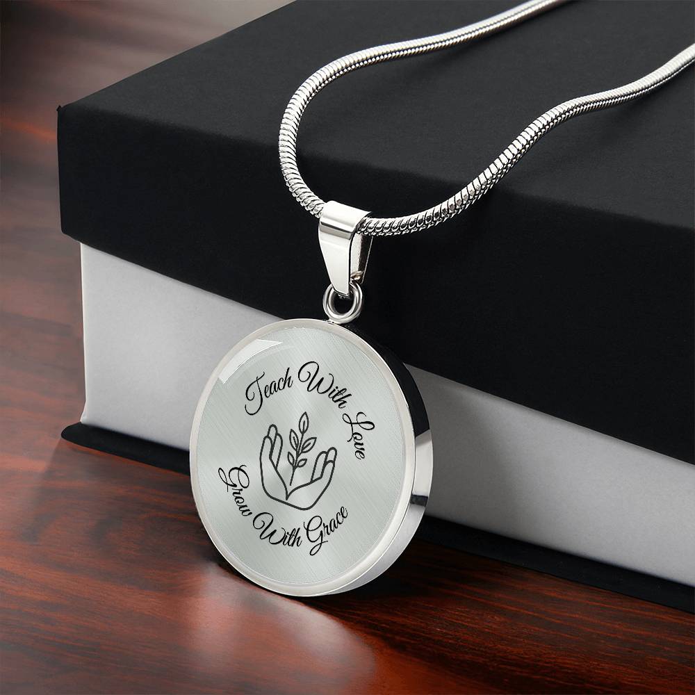 Teach With Love” Circle Necklace – Father to Daughter Teacher Gift