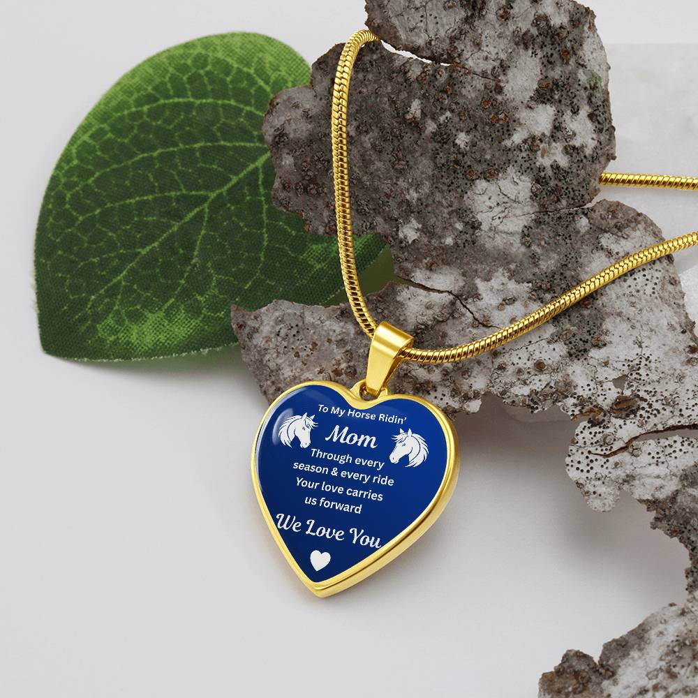 To My Horse Ridin' Mom Heart  Necklace – Engraved Mother’s Day Gift for Horse Lovers Mom
