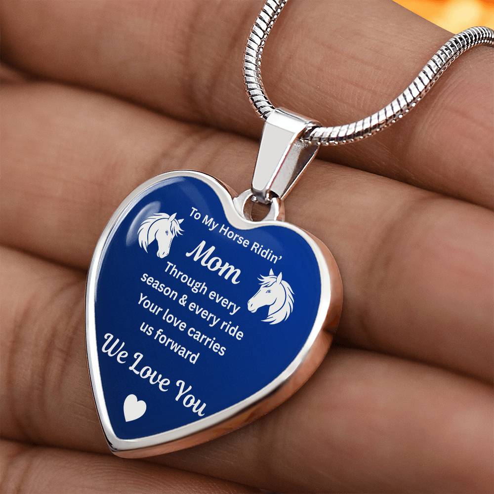 To My Horse Ridin' Mom Heart  Necklace – Engraved Mother’s Day Gift for Horse Lovers Mom