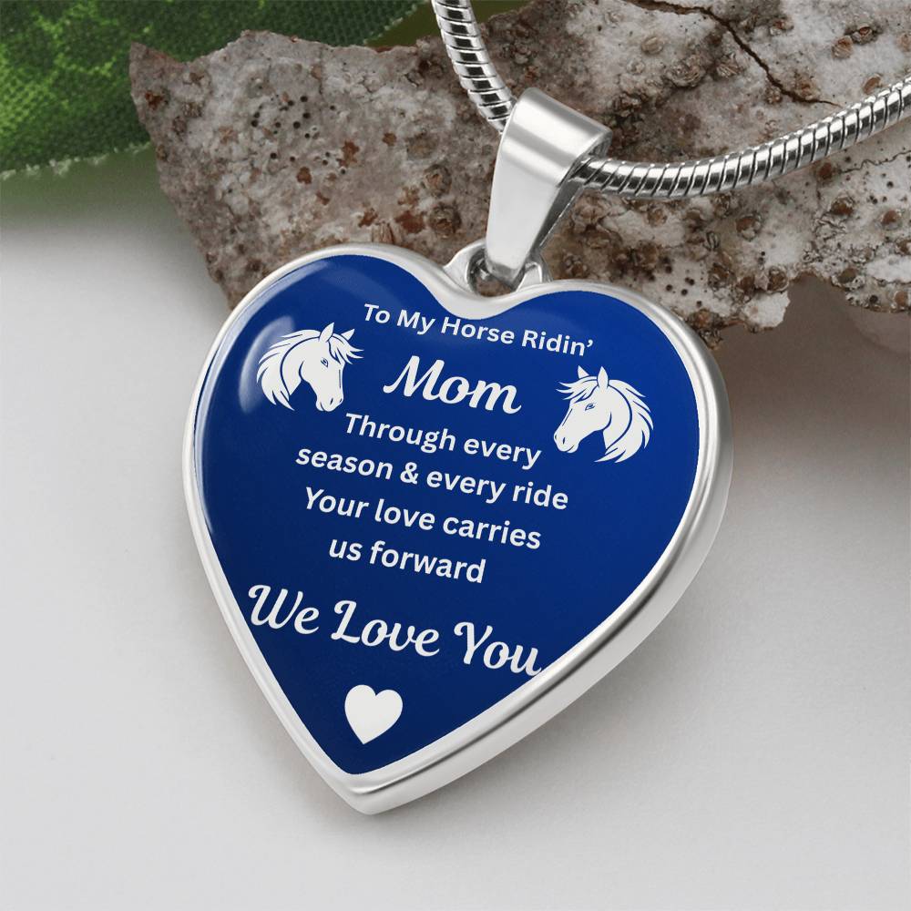 To My Horse Ridin' Mom Heart  Necklace – Engraved Mother’s Day Gift for Horse Lovers Mom