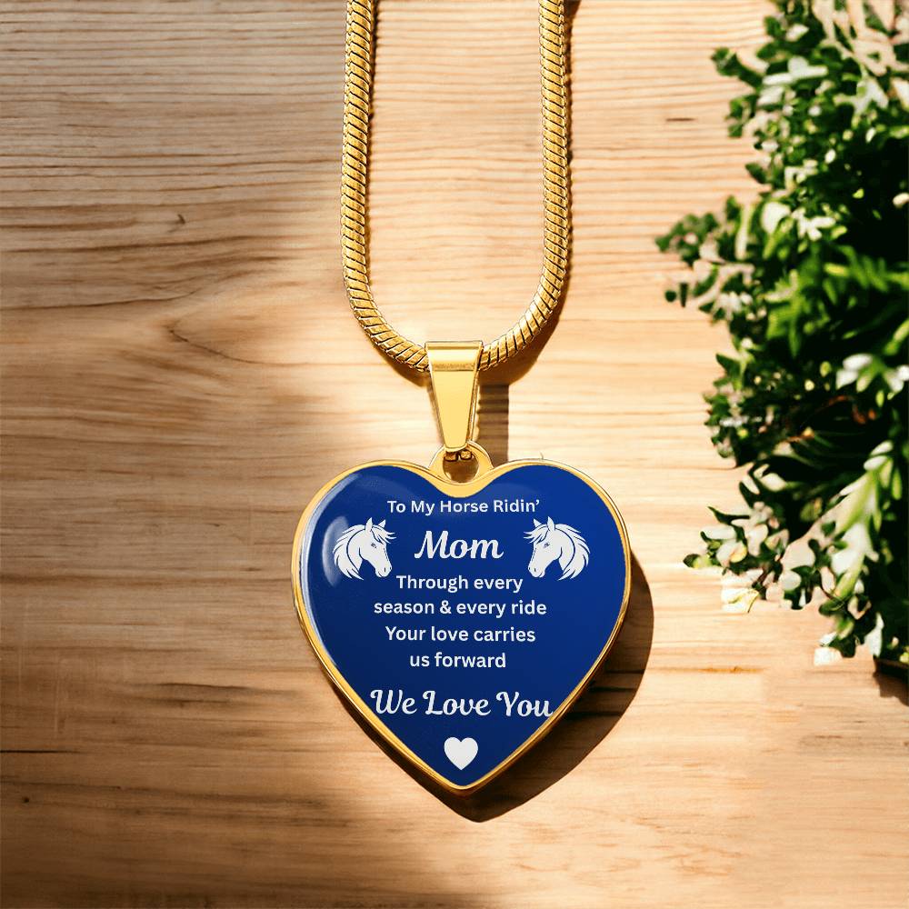 To My Horse Ridin' Mom Heart  Necklace – Engraved Mother’s Day Gift for Horse Lovers Mom