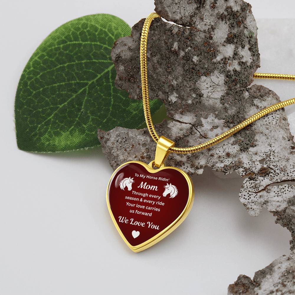 To My Horse Riding Mom Heart Necklace – Engraved Gift for Horse Lover Mom Mother’s Day