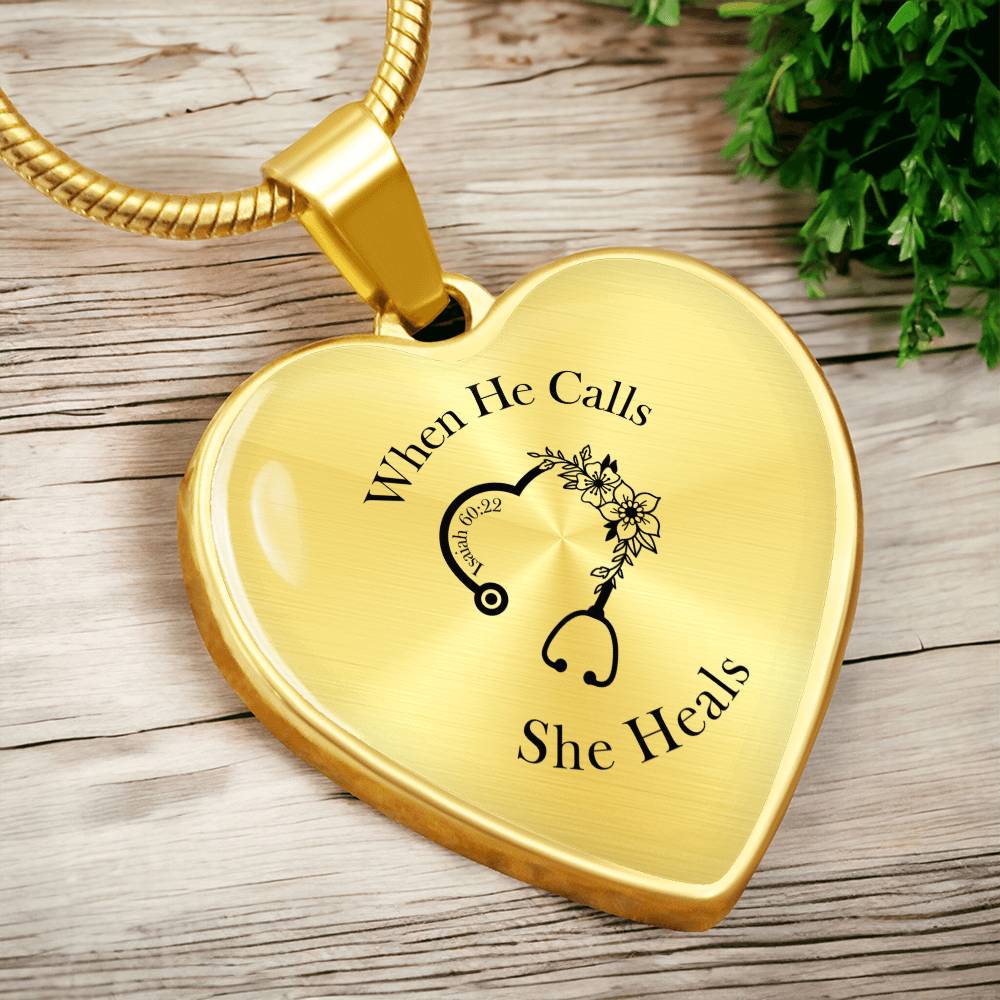 When He Calls She Heals Heart Pendant Necklace – Doctor Jewelry Gift for Her