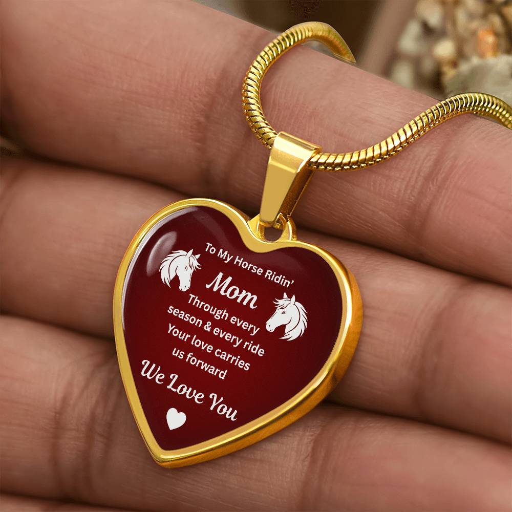 To My Horse Riding Mom Heart Necklace – Engraved Gift for Horse Lover Mom Mother’s Day