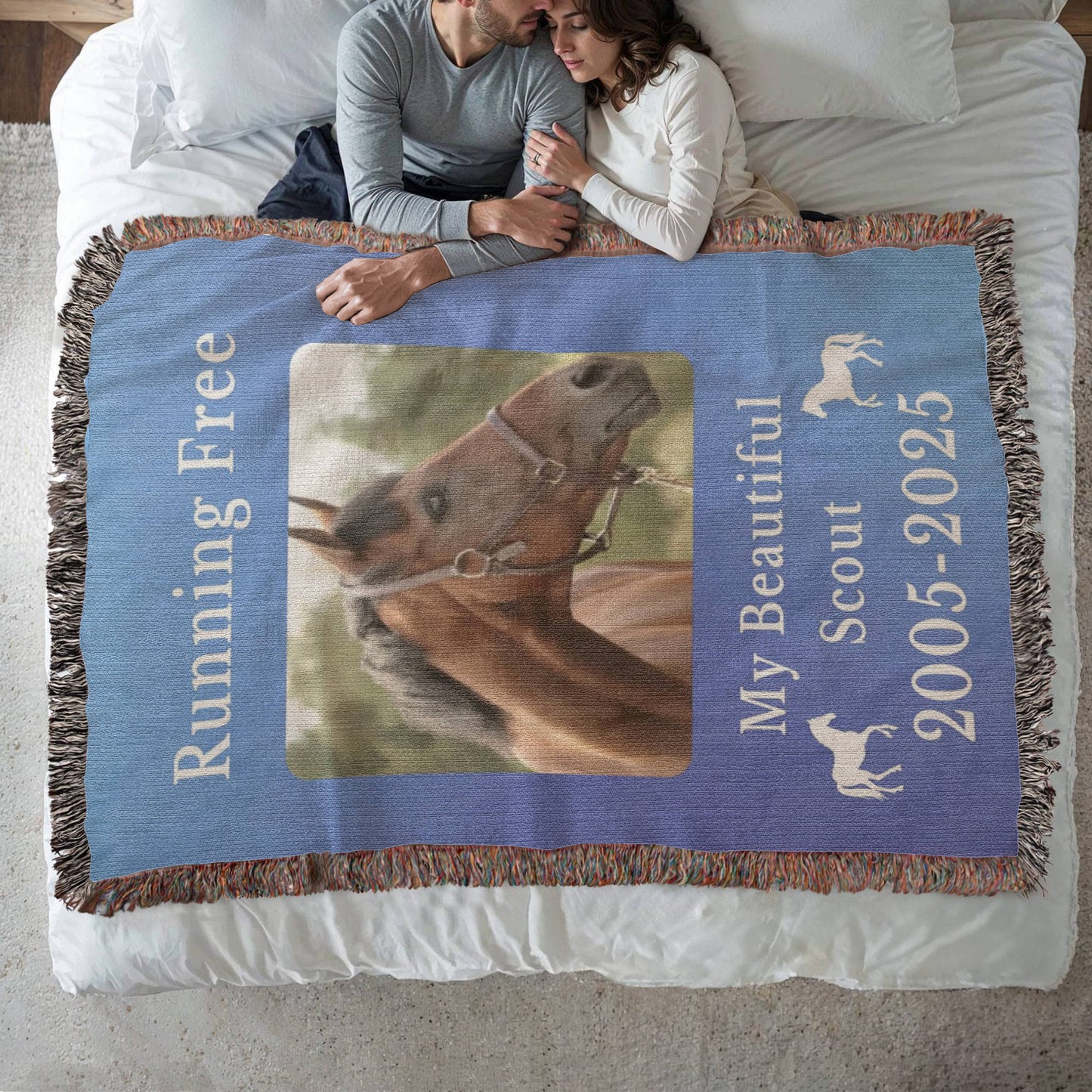 Personalized Horse Photo Woven Blanket with Name & Est Date