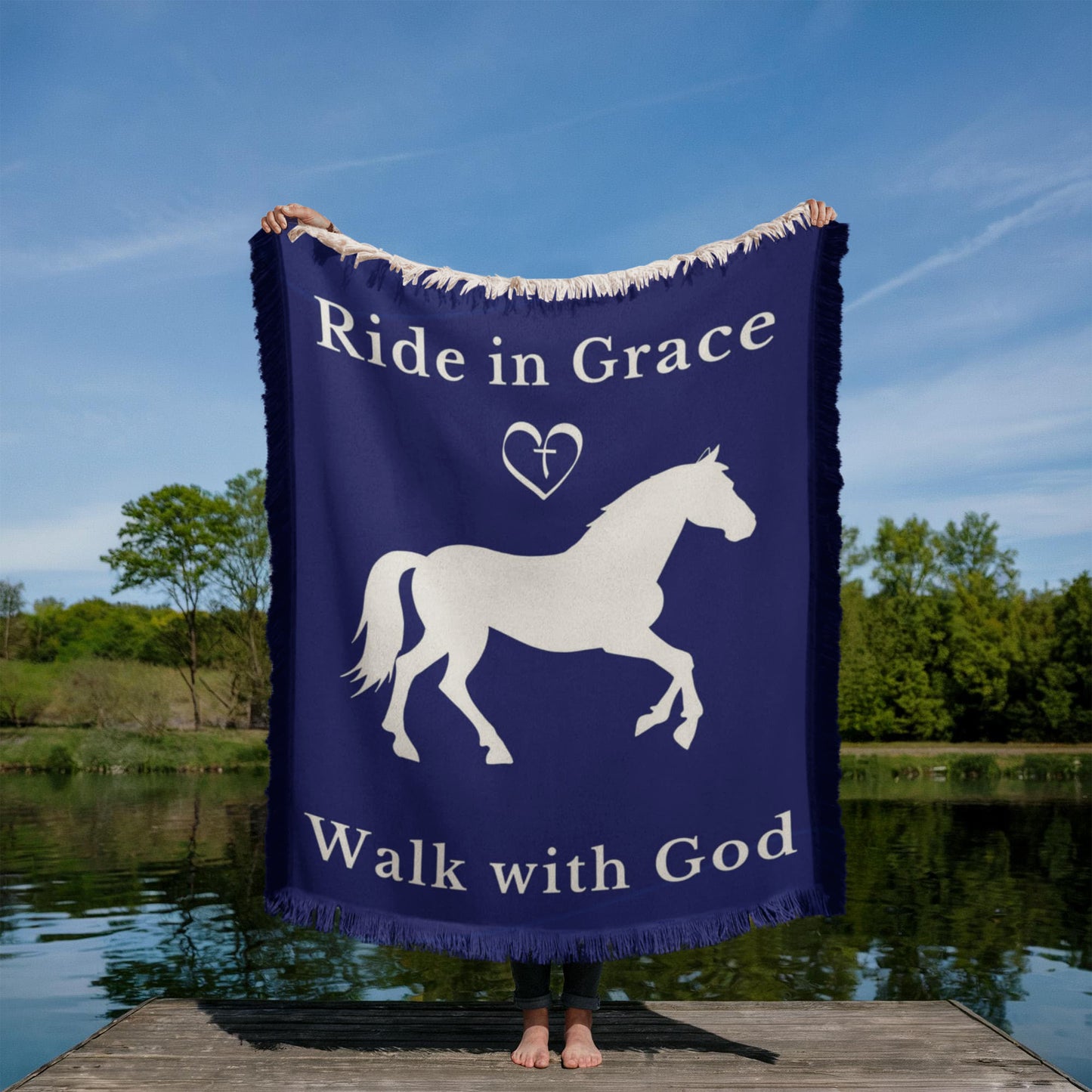 Ride in Grace, Walk with God Woven Blanket – Christian Horse Lover Faith Throw