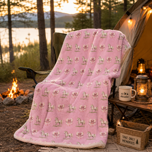 Cute Pink Bunny Pattern Plush Velveteen Blanket | Cozy Nursery Throw