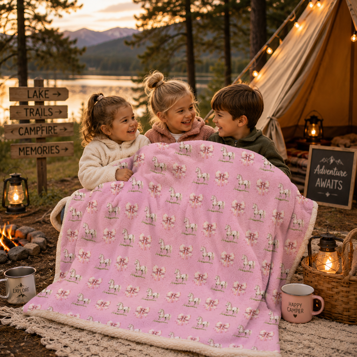 Cute Pink Bunny Pattern Plush Velveteen Blanket | Cozy Nursery Throw