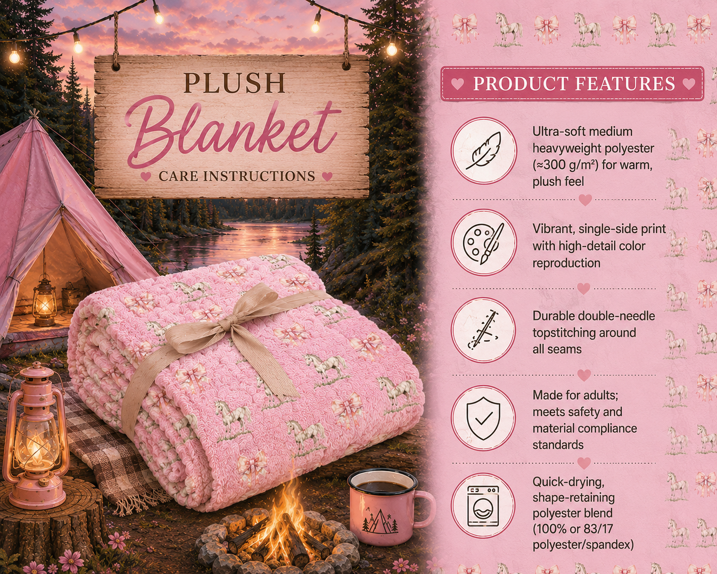 Cute Pink Bunny Pattern Plush Velveteen Blanket | Cozy Nursery Throw