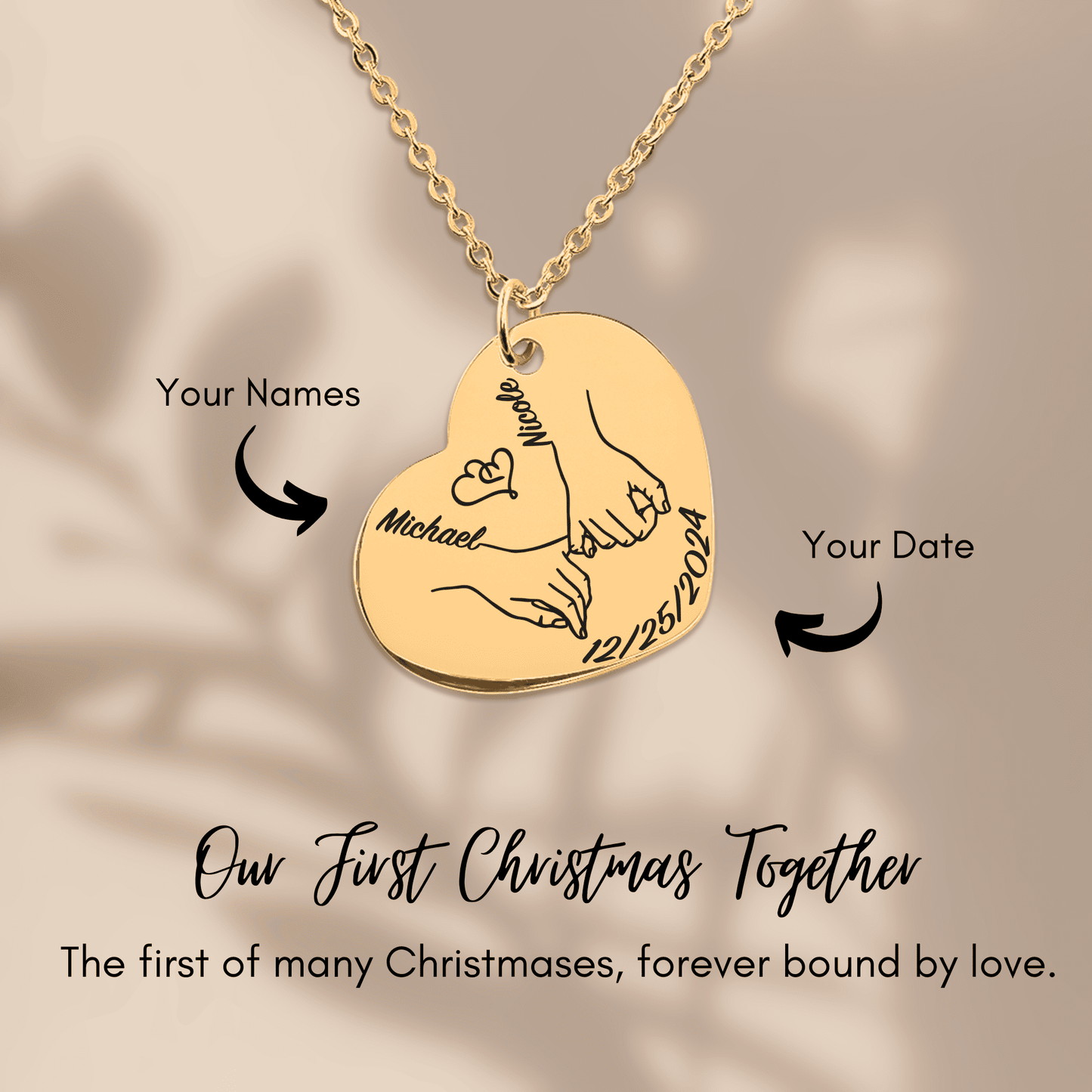 Couple’s First Christmas Necklace – Heart Pendant Gift for Her/Him