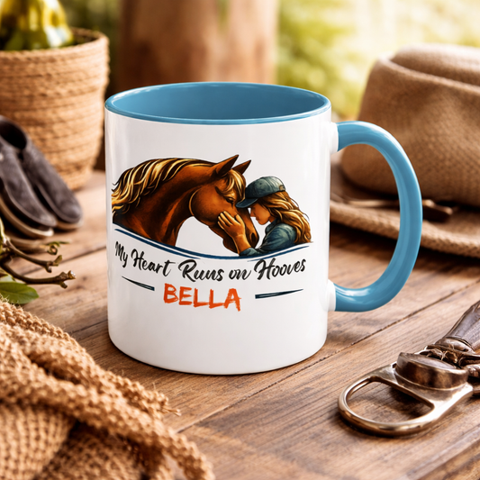 Personalized Two-Tone Horse Coffee Mug – My Heart Runs on Hooves
