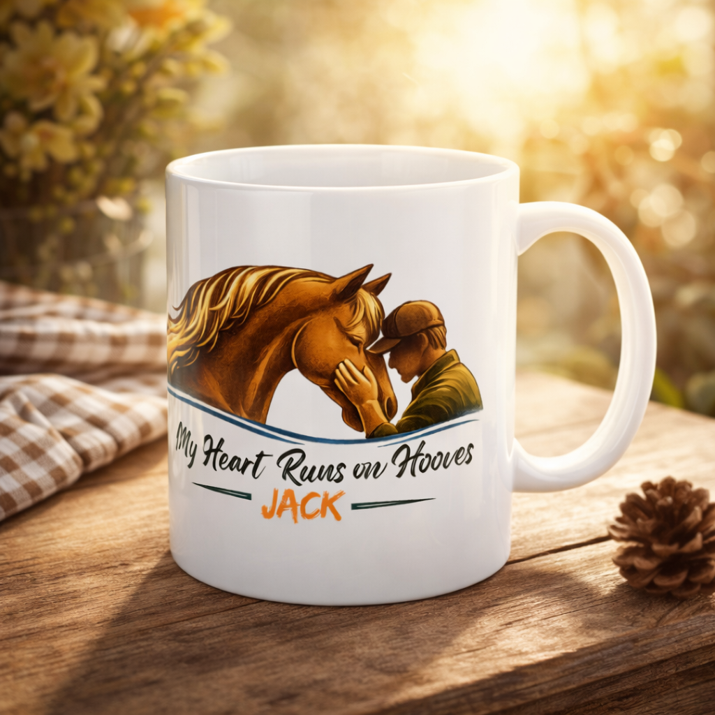 Personalized Horse Mug – My Heart Runs on Hooves Ceramic Coffee Cup