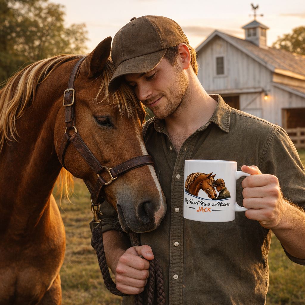 Personalized Horse Mug – My Heart Runs on Hooves Ceramic Coffee Cup