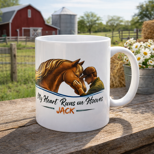 Personalized Horse Mug – My Heart Runs on Hooves Ceramic Coffee Cup