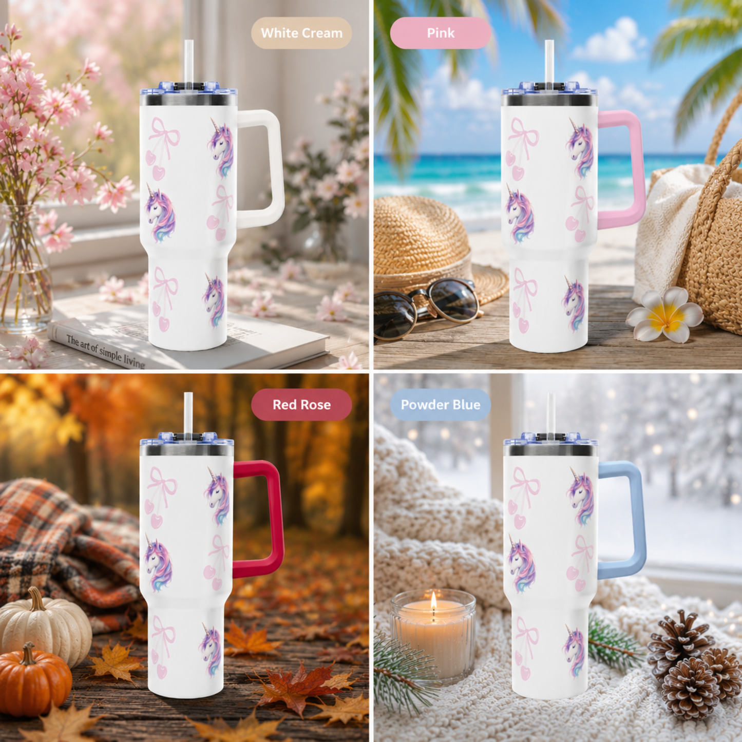 40oz Unicorn Pattern Vacuum Tumbler with Straw | Magical Pastel Travel Mug